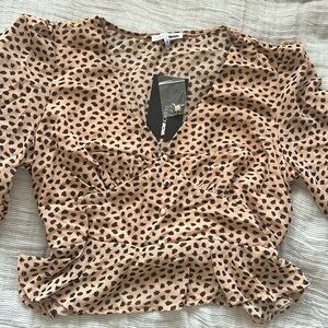 Leopard Print Taupe Blouse